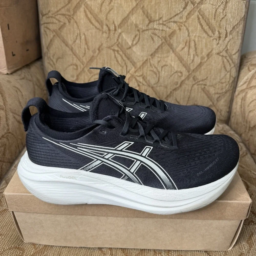Asics Gel Nimbus 27 Black White Athletic Running Shoes 1011B958 Men's Size 11